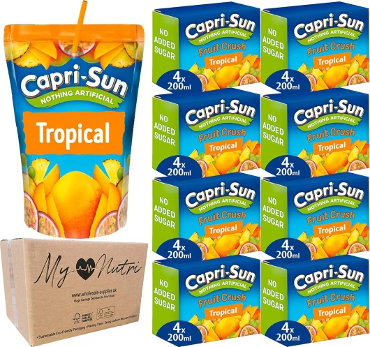 Capri-Sun Lot de 32 crasses de fruits tropicaux sans sucre ajouté 8 x 4 x 200 ml