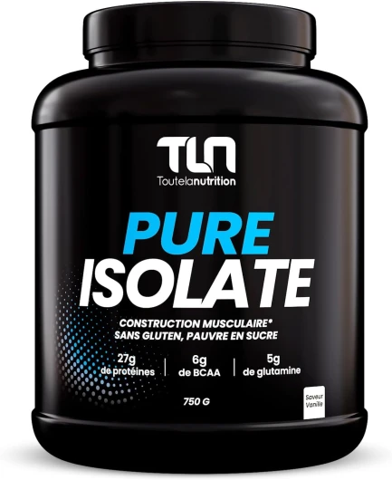 PURE ISOLATE - Isolat de Protéines en Poudre - Jusqu’à 90% de Protéines - Riche en BCAA et Glutamine - Proteine Musculation Rapide - Texture Onctueuse Goût Vanille - Pauvre en Lactose - 750G - TLN