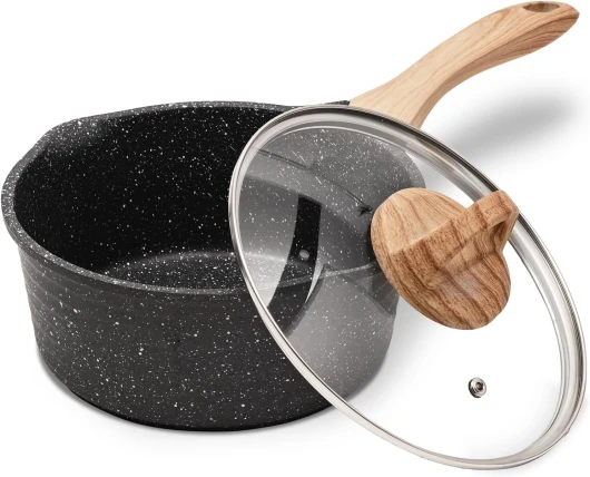 JEETEE Casserole 16 cm,1.5L Avec Couvercle En Verre,Poignée Résistante À La Chaleur,Convient Pour Toutes Les Cuisinières,Sans Pfoa,Gris