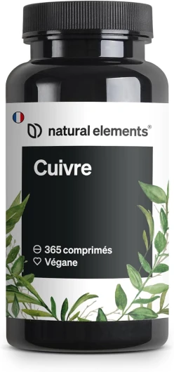 Cuivre – 365 comprimés véganes – 2 mg de cuivre par dose journalière – goût neutre, hautement dosé, sans additifs inutiles – fabriqué et contrôlé en laboratoire en Allemagne