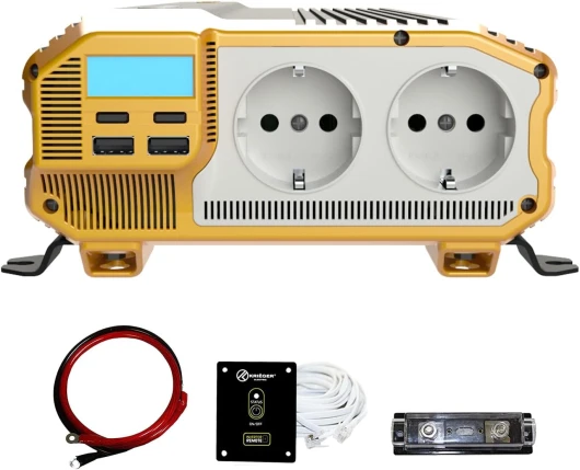 Kriëger convertisseur/onduleur de Tension Onde sinusoïdale modifiée, 1100 Watt, transforme du 12V CD à 220V CA, Certification CE par SGS, Kit d’Installation + télécommande Inclus