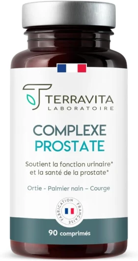 Complexe PROSTATE - Protection de la Prostate et Confort Urinaire Homme - Lutte Naturellement et Efficacement contre l’HBP et les Mictions - Dosage Clinique - 90 Comprimés - Made in France - Terravita