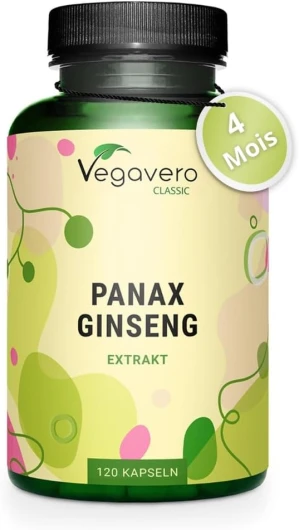 PANAX GINSENG Rouge - 120 Gélules - Extra Fort : 4800 mg/j - Anti Stress + Concentration + Énergie Booster - Avec 20% de Ginsenosides - SANS ADDITIFS & VEGAN - Vegavero®