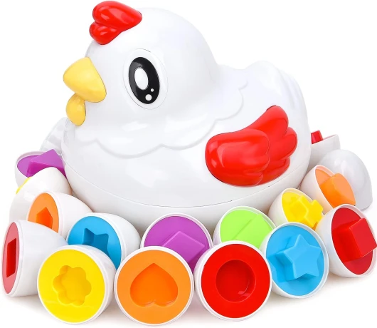 JoyGrow Lot de 12 œufs de poule Montessori assortis - Couleur et reconnaissance des formes - Jouet éducatif pour enfants et tout-petits - Pour Pâques, Noël, cadeau d'anniversaire