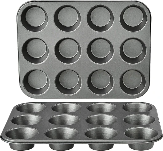 Ronde moules à muffins en acier carbone antiadhésif, Lot de 2, Gris