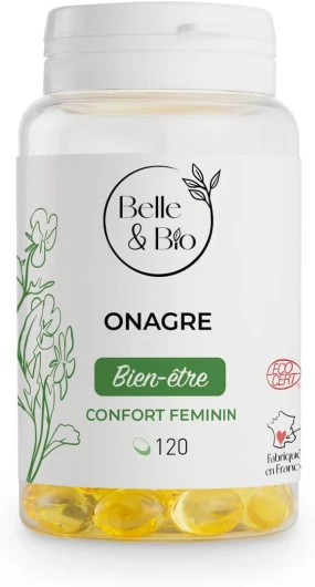 CYCLE MENSTRUEL & ÉQUILIBRE HORMONAL FÉMININ - Huile d'Onagre Bio Certifée Ecocert - 120 capsules - Cure 2 mois - Complément Alimentaire BELLE&BIO - Fabriqué en France