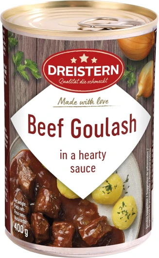 DREISTERN Goulasch de bœuf à la sauce consistante - plat cuisiné - goulasch délicieux dans une boîte en fer recyclable - bœuf tendre - une qualité qui a du goût