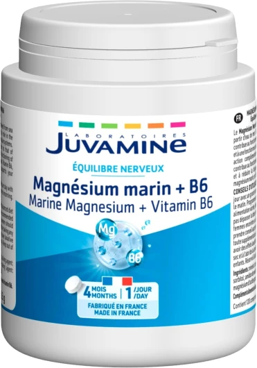 Magnésium Marin 300mg + Vitamine B6, Fatigue, Stress, Equilibre nerveux, Bien être, Système nerveux, Format 4 Mois, 120 Comprimés, Fabriqué en France