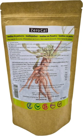 ZeroCal - Inuline en Poudre 500g - Naturellement issu de la racine de chicorée - Prébiotique Naturel - 90% Fibres - Sans Gluten- Qualité Supérieure - Origine Europe