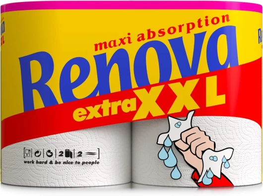 Renova Essuie-tout Extra XXL 2 plis blanc, 1 rouleau XXL = 3 rouleaux standard, 2 rouleaux Blanc 2 unité (Lot de 1)