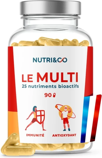 NUTRI & CO Multivitamines et Minéraux 25 Nutriments - Vitamines A B C D3 E K2 + Minéraux dont Magnésium et Zinc - Haute Absorption - 90 Gélules Vegan Friendly Conditionné en France