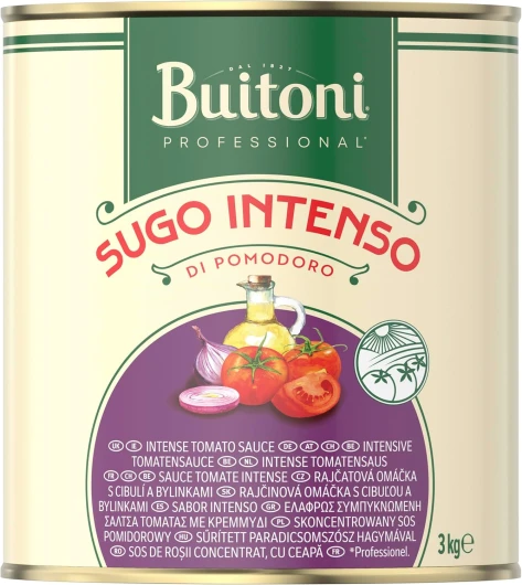 BUITONI Sauce Tomate Intense 3 Kg - Sauce Tomate Avec Morceaux Concentrée Aux Oignons - Prête-À-L'Emploi Déjà Assaisonnée - Tomates 100% Espagnoles - Sugo Intenso Di Pomodoro - Boîte De 3 Kg