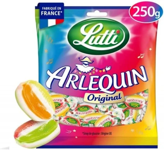 LUTTI Arlequin - Bonbons aux couleurs de l'arc-en-ciel - Sachet de 250g pour les goûters et les fêtes ! - Le Lot De 4