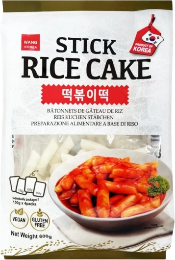 Wang Gâteau de riz coréen Tteokbokki Topokki 600 g - Sans gluten et végétalien (Stick Original (lot de 1))