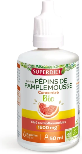 EXTRAIT DE PÉPINS DE PAMPLEMOUSSE BIO- Titré en flavonoïdes à 1600MG -Vitalité- Sans alcool - Flacon compte-goutte de 50 ml