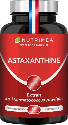 Astaxanthine - Extrait de Haematococcus Pluvialis 40 mg - 100% Naturel - Vegan - Antioxydant - Formule Premium - 60 Capsules - Nutrimea - Fabriqué en France