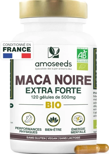 Maca Noire BIO du Pérou - Extra Fort 10 000mg par jour - 120 gélules vegan - Régulateur Hormonal, Détente, Énergie - Qualité Supérieure pour Sommeil,Stress