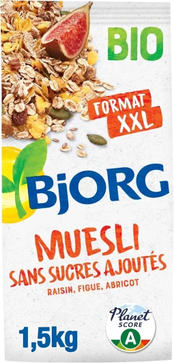 Muesli Bio Sans Sucres Ajoutés - Raisin, Figue, Abricot - Aux Céréales Complètes - Paquet de 1,5 kg