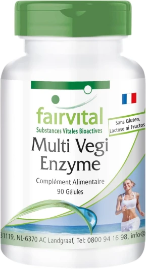 Multi Vegi Enzyme - Complexe enzymatique 100% végétal avec Bromélaïne + Papaïne + Amylase + Lipase + Protéase + Rutine - 90 gélules (DRcaps™)