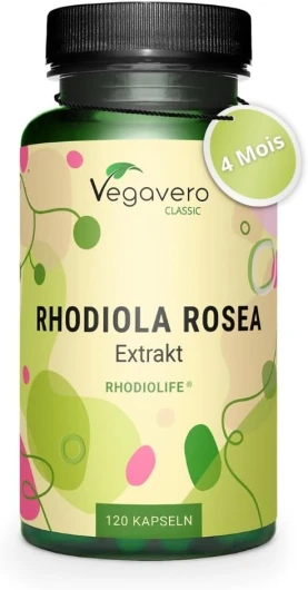 Rhodiola Rosea Vegavero® - 1200 mg (Extrait 6:1) - 120 Gélules (4 MOIS) - Anti Stress + Fatigue + Mémoire - RHODIOLIFE® - 3% Rosavine + 1% Salidroside - SANS ADDITIFS et VEGAN