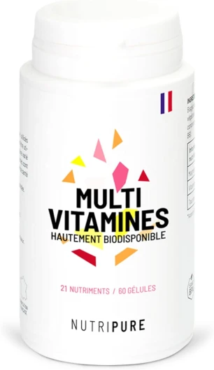 Multivitamines et Minéraux 21 Nutriments - Complément Alimentaire - Magnesium, Vitamine B12, Vitamine D, Zinc - Antioxydant, Cognitif, Vision - 60 gélules - 1 mois - Fabriqué en France