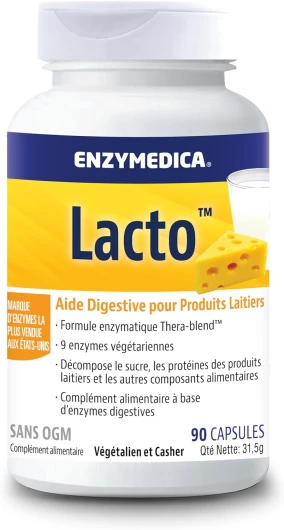 , Lacto, Formule Enzymatique Pour L'Intolérance Au Lactose Et À La Caséine, Indiqué Contre La Contamination Croisée, Sans Gluten, Sans Produits Laitiers, Végétalien, 90 Capsules