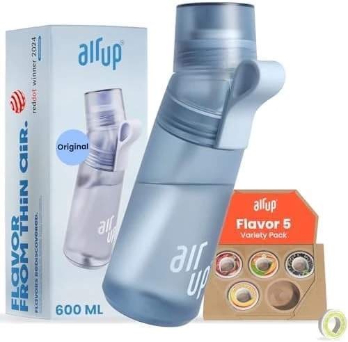 Airupwaterbottle Gen2 Kit de démarrage original avec capsules en 3 saveurs I Gourde de 600 ml avec arôme sans sucre - Passe au lave-vaisselle, sans BPA - Pour l'école, la salle de sport et la vie