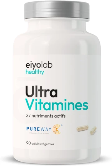 UltraVitamines HT - Multivitamines et Minéraux 27 Nutriments Bio-actifs - Formule Antioxydante Unique - 6 Ingrédients Brevetés - 90 Gélules Végétales - Made in France - Eiyolab