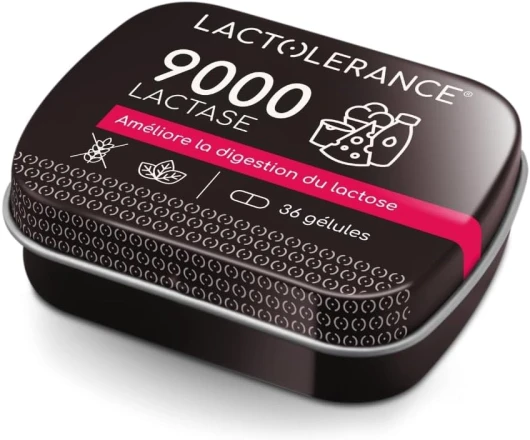 LACTOLERANCE 9000 I 36 gélules de Lactase I Traite l'intolérance au lactose sévère - Améliore la digestion du lactose - Format pocket - Prise à la demande - Protection 1h - Sans additif