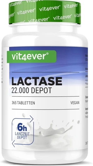 Lactase 22.000 Depot - 365 comprimés à libération prolongée (Sepismart® Slow Release) - Hautement dosé avec 22.000 unités FCC - En cas d'intolérance au lactose + intolérance au lait - Sans additifs in