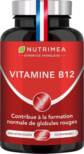 Vitamine B12 Pure - Adapté aux Végétariens et Vegan - 1000 µg de Cyanocobalamine - Fonctions Vitales, Système Nerveux & Immunité - 60 Gélules - Nutrimea - Fabrication Française