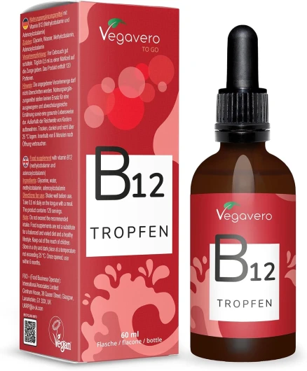 Vitamine B12 Liquide Vegavero® - VEGAN - 60ml - 500 μg - Ratio 4:1 Methylcobalamin et Adenosylcobalamin - Défense Immunitaire - Absorption Elevée et SANS ADDITIFS