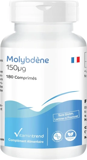 Molybdène 150mcg - Boite de 180 comprimés - ! POUR 6 MOIS ! - Végan - Fabriqué en Allemagne - Vitamintrend®