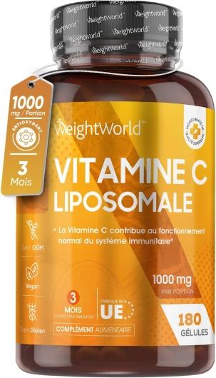 Vitamine C Liposomale 1000mg - 180 Gélules Vegan (3 mois) - Antioxydant, Anti Fatigue, Immunité Adulte, Vitamine C Gélules, Acide Ascorbique Haute Absorption avec Extrait d'Églantier (Cynorrhodon)