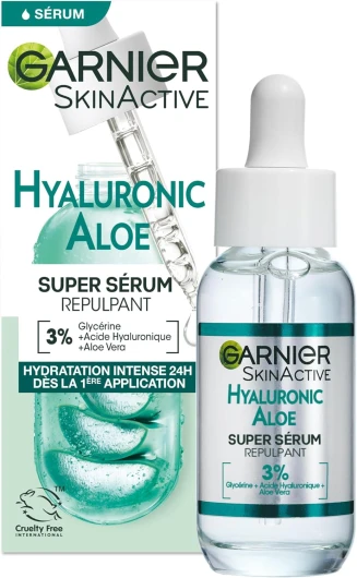 SkinActive - Sérum Gel Repulpant Hyaluronic Aloe - Soin Enrichi en Acide Hyaluronique et Aloe Vera - Pour Tous Types de Peaux - 30 ml