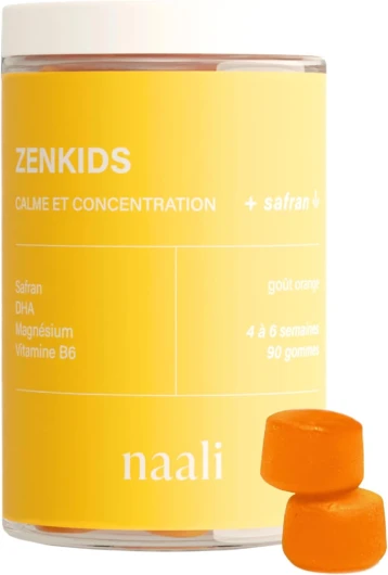 ZenKids - Gommes au Safran pour Enfant - Vitamines B6 B3 B9 B12 - Sans sucre - Gélules Naturelles - Dès 4 ans - Goût Orange