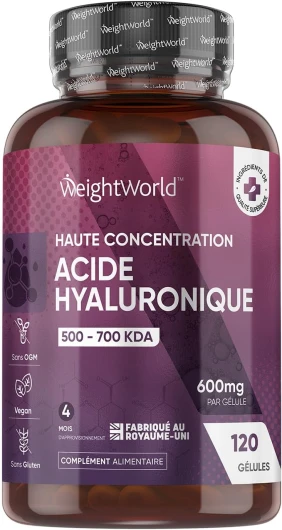 Acide Hyaluronique en Gélules 600mg Par Portion, 120 Gélules Vegan (4 Mois) - Acide Hyaluronique Pur Avec 500-700 kDa - Sous forme d'Hyaluronate de Sodium - Dosage Élevé Pour Votre Routine Beauté