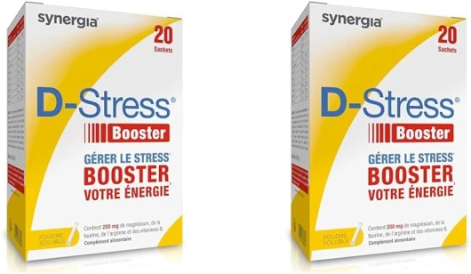 D-STRESS BOOSTER 20 sachets - Magnésium de 3ème Génération + Taurine + Arginine + Vitamines B - Booste l’Énergie Physique et Mentale - LABORATOIRE SYNERGIA (Lot de 2)