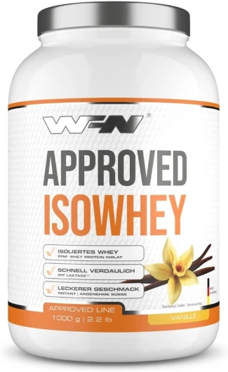 WFN Approved Isowhey - Vanille - 1 kg - Poudre de protéine sans lactose - Isolat de protéine de lactosérum CFM - Très soluble - 33 portions - Fabriqué en Allemagne - Testé en laboratoire externe