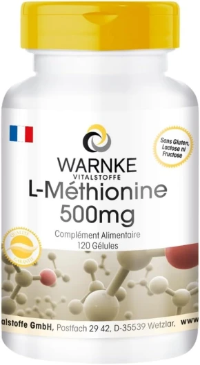 L-Methionine 500 mg - 120 gélules - Végétarien - proteinogènes essentiels - Warnke Vitalstoffe - Qualité des pharmacies allemandes