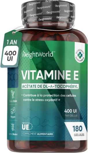 Vitamine E Gélule - 180 Gélules Vegan (1 An) - 1 Gélule/2 Jours - Antioxydant Puissant DL Alpha Tocophérol Haute Absorption - Contribue à la Protection des Cellules Contre le Stress Oxydatif