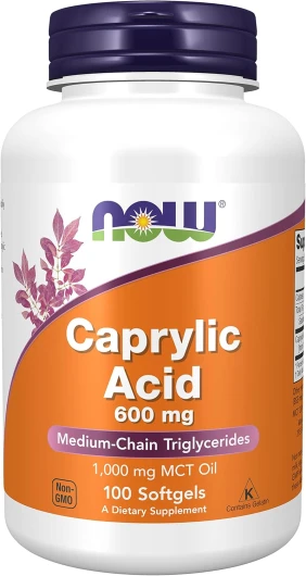 Foods, Caprylic Acid (Acide Caprylique), 600mg, 100 Capsules molles, Testé en Laboratoire, Sans Gluten, Sans Soja, Sans OGM