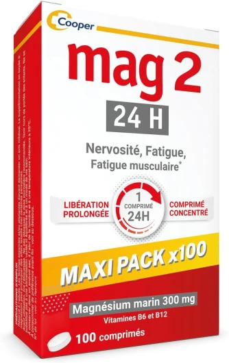 24H – Magnésium, vitamine B6 et B12 - Anti-nervosité et anti-fatigue - Complément alimentaire - Programme de 3,5 mois - 100 comprimés libération prolongée