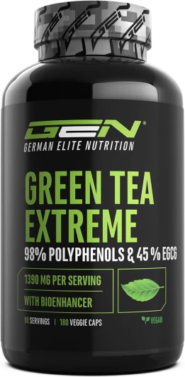 Green Tea Extreme - 180 Capsules - 1370 mg d'extrait de thé vert par dose journalière - 95% de polyphénols et 45% d'EGCG et de pipérine - Haute dose - Vegan