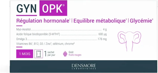 GYN'OPK - Régulation hormonale et Glycémie - SOPK - Omega 3, Myo inositol, Acide folique, Zinc et Chrome - Complément alimentaire - 30 sachets - 1 mois