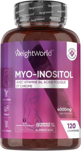 Myo Inositol 4000mg - Enrichi en Vitamines B6, B9 Acide Folique, Chrome - Bien-Être Femme - Pour Métabolisme Énergétique, Glycémie (EFSA) - 120 Comprimés (1 Mois) - Alternative Inositol Poudre