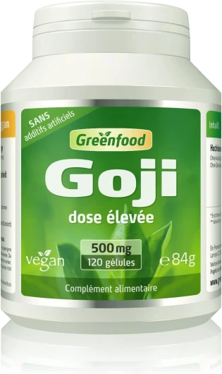 Baie de Goji, 500 mg, dose élevée, 120 gélules - Vegan