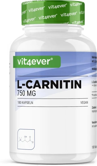 L-Carnitine - 180 capsules végétaliennes - Fortement dosé avec 3000 mg par portion journalière - Premium : 100% L-Carnitine Tartrate sans additifs - Végétalien