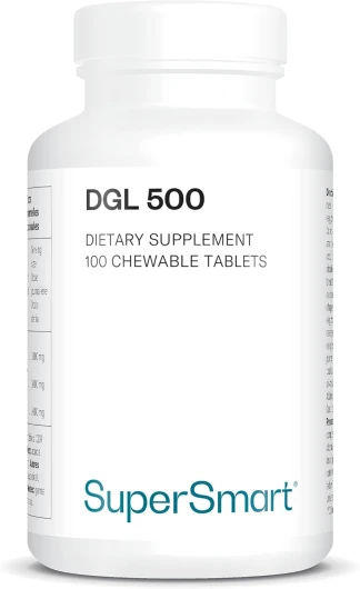 DGL 500 - Extrait de Racine de Réglisse - Reflux Gastro-Intestinal - Contribue à Réduire les Reflux Acides, Douleurs Gastriques, Nausées - Comprimés à mâcher - Vegan - Sans Gluten - Supersmart