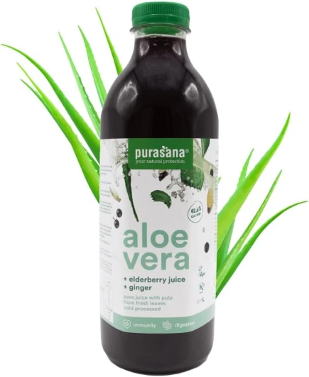 ® Jus d'Aloe Vera au Sureau et au Gingembre 1 litre - Gel Aloe Vera Bio a Boire Pur ou Dilué Sans Pulpe - Non Traité Chimiquement - Biologique, Végétalien